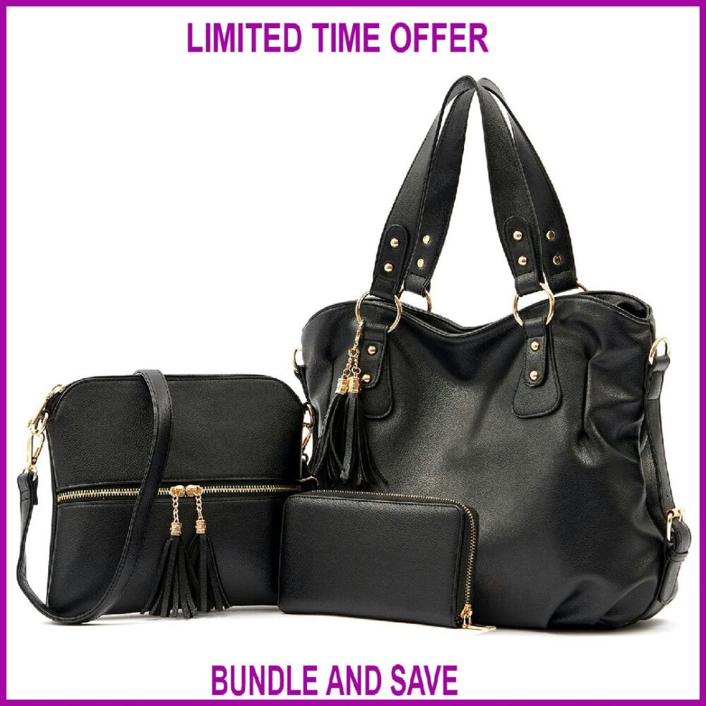 Large Hobo Tote Bag Set With Crossbody & Wallet, Pu Leather, Multi-Compartment